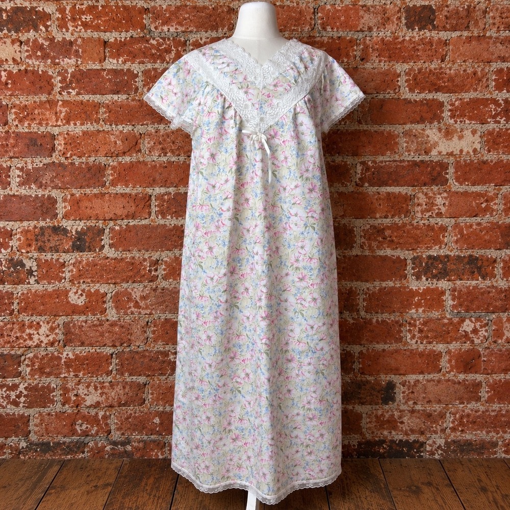 Vintage Floral Lace Nightgown Maxi Dress 16/18 Cottagecore Prarie Romantic Boho